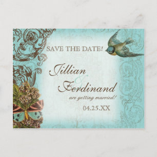 Botanica Wedding Postcard Save the Date - Blue
