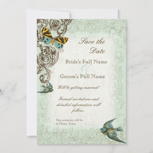 Botanica Wedding Save the Date Invite - Blue Green (Front)