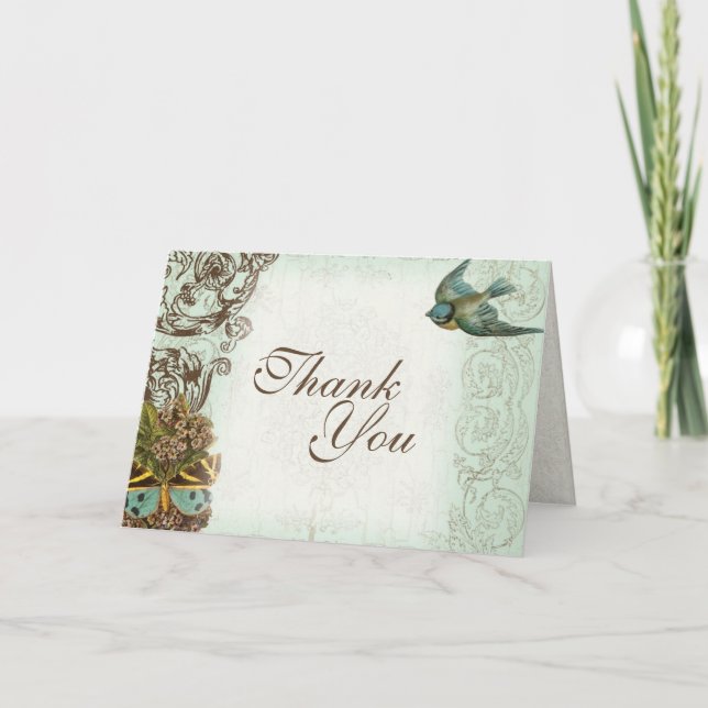 Botanica Wedding Thank You Note - Aqua Blue Card (Front)