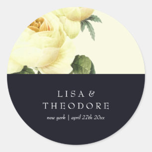 Botanica   Yellow and Blue Vintage Flower Wedding Classic Round Sticker
