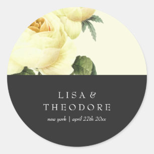 Botanica   Yellow and Grey Vintage Flower Wedding Classic Round Sticker