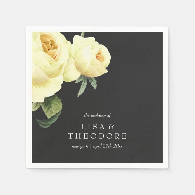 Botanica  Yellow Grey Vintage Wedding personalised Napkin (Front)