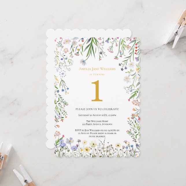 Botanical 1st Birthday Party Invitation (Front/Back In Situ)