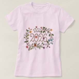 Botanical 2026 Typography with Flowering Vines T-Shirt