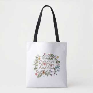Botanical 2026 Typography with Flowering Vines  Tote Bag