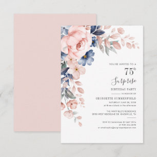 Botanical 75th Birthday Pink Floral Invite