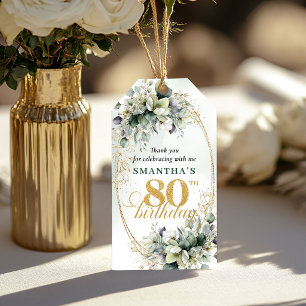 Botanical 80th Birthday Green And Gold Tag