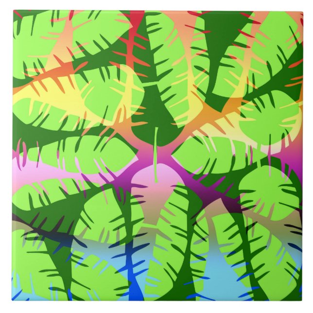 BOTANICAL ABSTRACT BANANA LEAVES   TILE (Front)