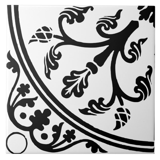 Botanical Abstract Large Print Black and White Tile (Front)