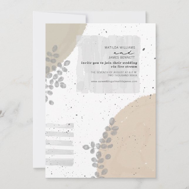 Botanical Abstract Neutral Wedding Livestream Invitation (Front)