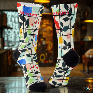 Botanical Abstract with Colourful Geometric Accent Socks