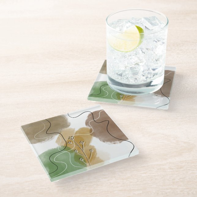 Botanical Abtract Earth Tone Glass Coaster (Angled)