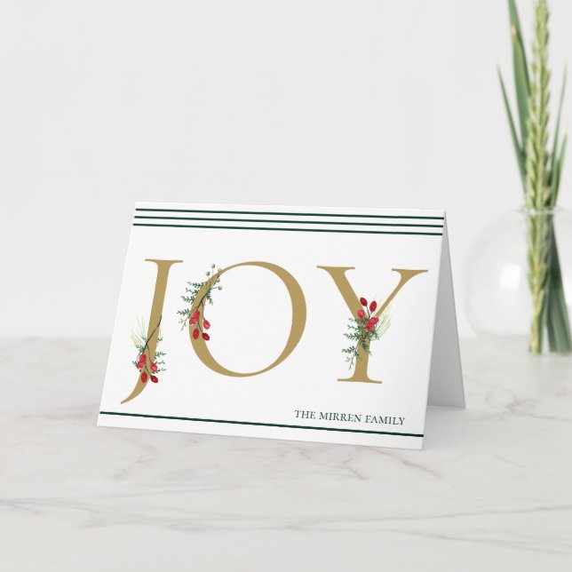Botanical Adorned Joy Folded Photo Holiday Card (Front)