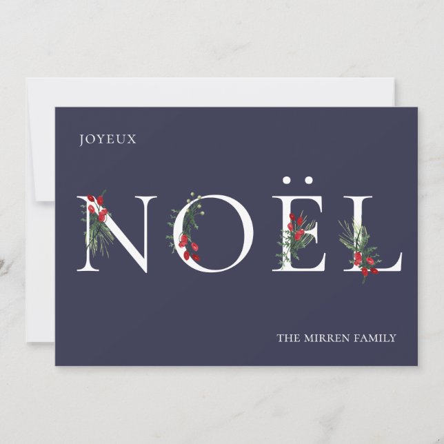 Botanical Adorned NOEL Flat Holiday Card (Front)