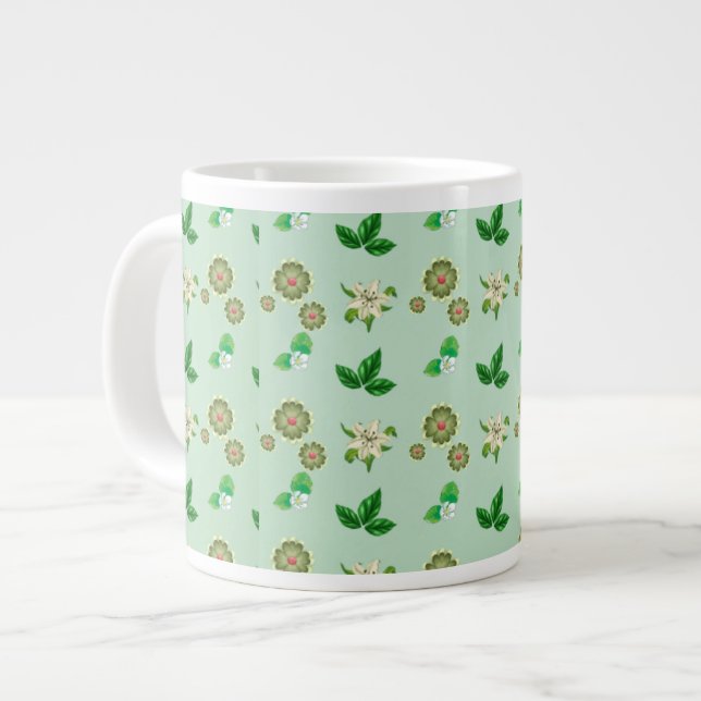 Botanical Aesthetic Mug – Green Floral Coffee Cup (Front Left)