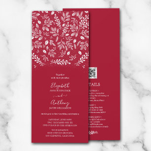 Botanical All-In-One Cranberry Wedding Invitations