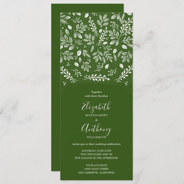 Botanical All In One Green Wedding Invitations (Front/Back)