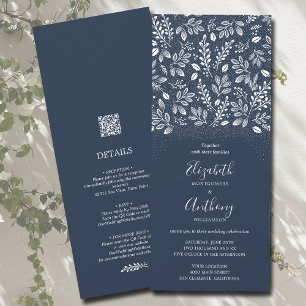 Botanical All-In-One Navy Blue Wedding Invitations