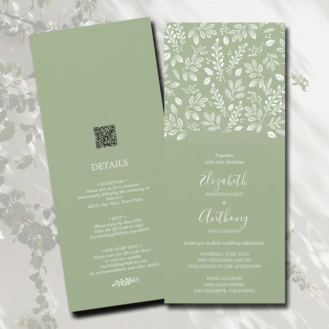 Botanical All In One Sage Green Wedding Invitation (Creator Uploaded)