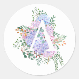 Botanical alphabet A hydrangea flowers  Classic Round Sticker