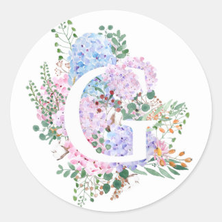 Botanical alphabet G hydrangea flowers  Classic Round Sticker