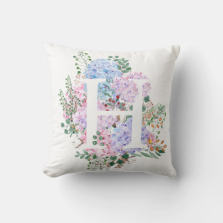 Botanical alphabet h hydrangea flowers   cushion