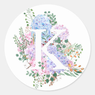 Botanical alphabet K hydrangea flowers Classic Round Sticker