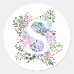 Botanical alphabet S hydrangea flowers  Classic Round Sticker
