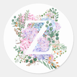 Botanical alphabet Z hydrangea flowers Classic Round Sticker