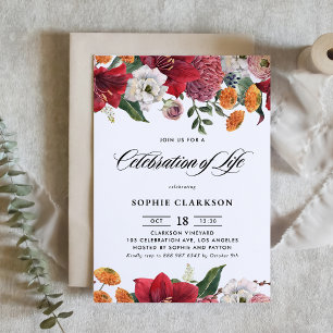 Botanical Amaryllis and Mums Celebration of Life Invitation