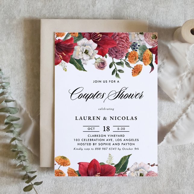 Botanical Amaryllis and Mums Couples Shower Invitation (Creator Uploaded)