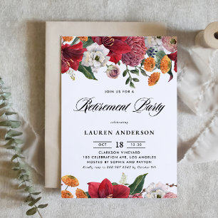 Botanical Amaryllis and Mums Retirement Party Invitation