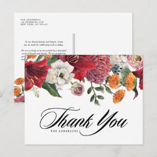 Botanical Amaryllis and Mums Wedding Thank You Postcard