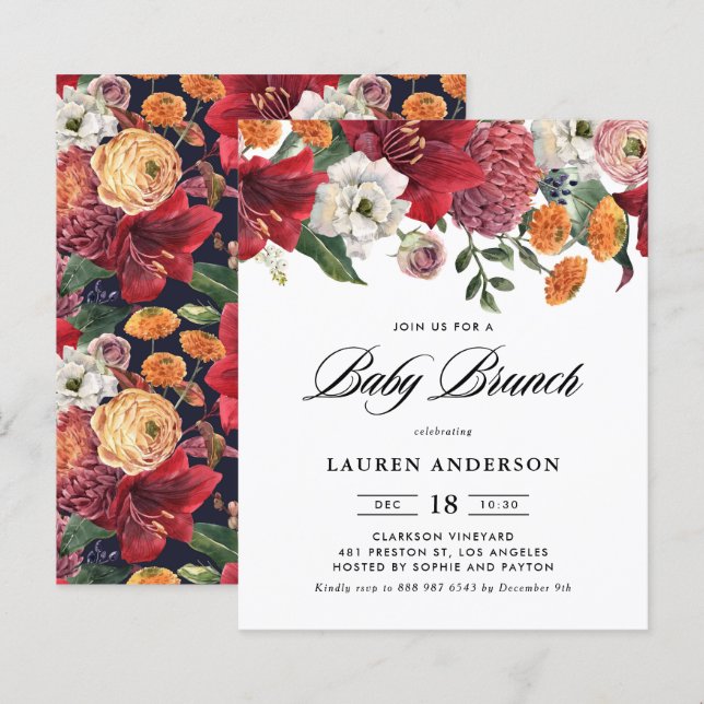 Botanical Amaryllis Baby Brunch Invitation (Front/Back)