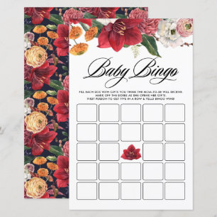 Botanical Amaryllis Baby Shower Bingo Game Card