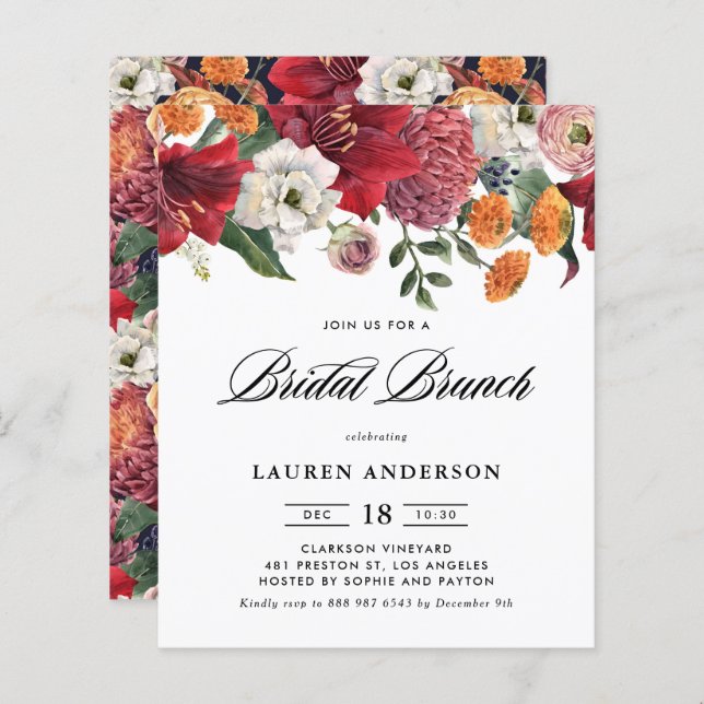 Botanical Amaryllis Bridal Brunch Invitation (Front/Back)