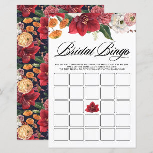 Botanical Amaryllis Bridal Shower Bingo Game Card