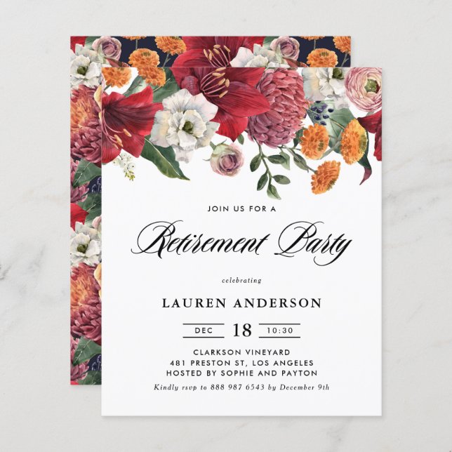 Botanical Amaryllis Retirement Party Invitation (Front/Back)
