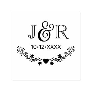 Botanical Ampersand Couple 2 Initial Monogm Date C Self-inking Stamp