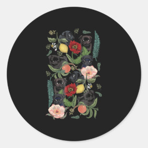 botanical and black pug t-  by huebucket classic round sticker