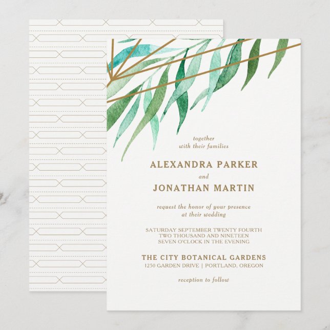Botanical and Copper Geometric Wedding Invitation (Front/Back)