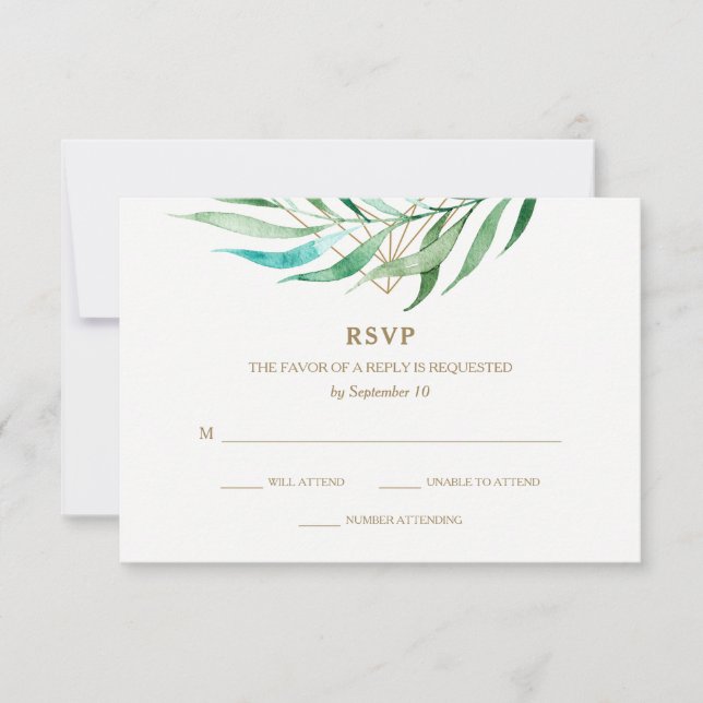 Botanical and Copper Geometric Wedding RSVP Card (Front)