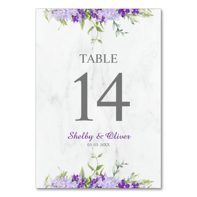 Botanical and Floral Wedding Design in Purple Table Number (Front)