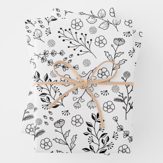 Botanical and Wild Flowers Pattern Wrapping Paper Sheet (In situ)