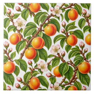 Botanical Apricots and Spring Blossoms Tile