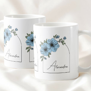 Botanical Arch Black Script Elegant Blue Floral Coffee Mug