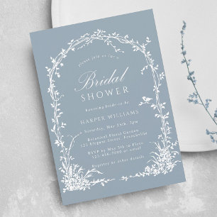 Botanical Arch Garden Dusty Blue Bridal Shower Invitation