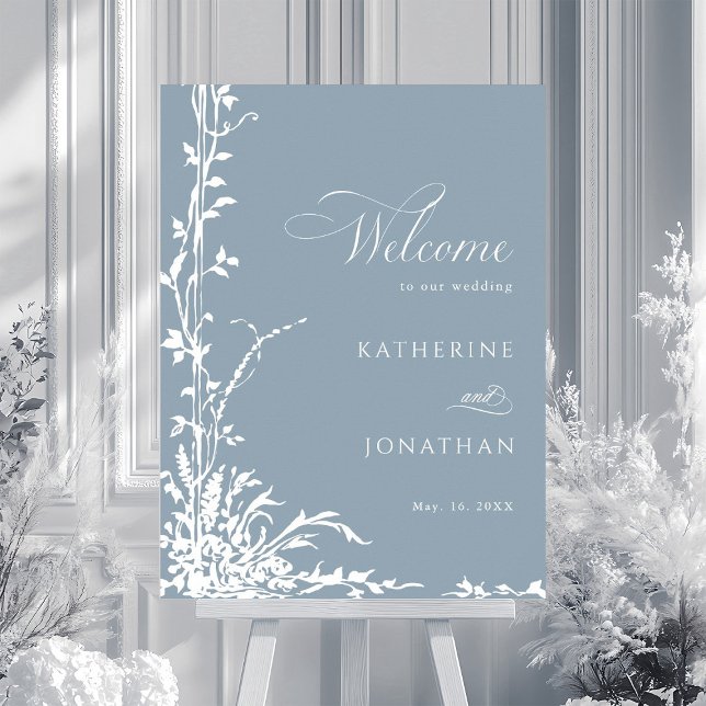 Botanical Arch Garden Dusty Blue Wedding Welcome Poster (Creator Uploaded)