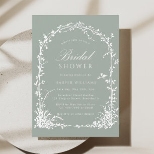 Botanical Arch Garden Sage Green Bridal Shower Invitation