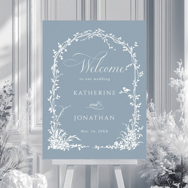 Botanical Arch Garden Wedding Dusty Blue Welcome  Poster (Creator Uploaded)